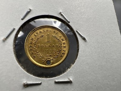 1853 Liberty Head Type I Gold Dollar $1 AU Details Holed