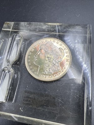 1921 P $1 Morgan Silver Dollar AU Details in Plastic Sandglass display