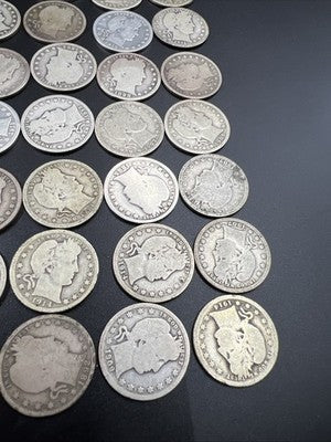 Barber Quarters 90% Silver Coin Quarter Roll $10 Face Value 40 Coins VG/G SKU#3A