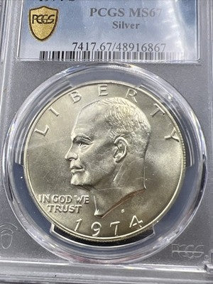 PCGS Gold Shield Gem BU 1974 S $1 Ike Eisenhower 40% Silver Dollar Coin MS67 #67