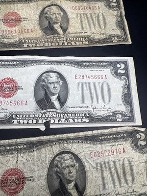 Lot of 5 1928 $2 USN United States Note Red Seal Bills Cull very Circ #72