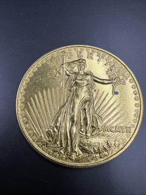 Large 3 Inch Novelty Pewter Coin/Coaster/Paperweight St Gaudens Eagle Coin