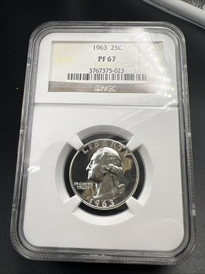 1963 25c Washington Silver Quarter Proof Coin NGC PF67 #023