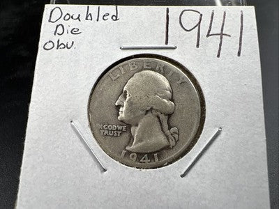 1941 P 25c Washington Silver Quarter Coin AG Circ DDO Double Die Obverse SK#a