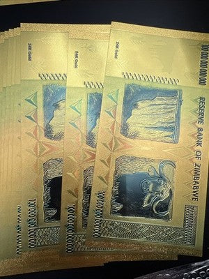 Lot Of 100 Zimbabwe 100 Trillion Dollars Gold Foil Novelty Notes