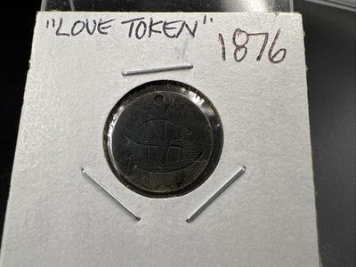 JMS Monogram Love Token on 1876 10c Liberty Seated Silver Dime Circ Holed
