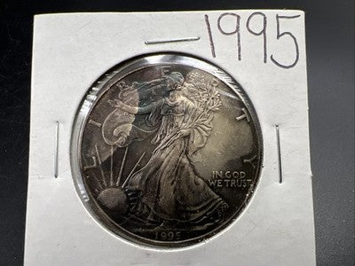 1995 1 Oz ASE American Silver Eagle Coin BU UNC Neat Toning Toner