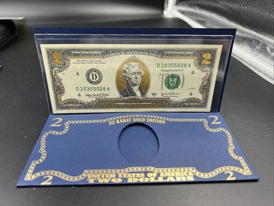 2003 $2 FRN Two Dollar Bill Federal Reserve Note Enhanced Golden CH UNC #028