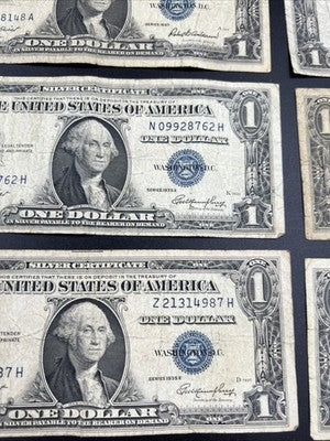 Lot of 10 VERY CIRC 1957 1935 $1 Dollar Silver Certificate Blue Seal Notes #90