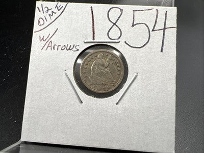 1854 With Arrows 5c Seated Liberty Silver Half Dime VF Very Fine Circ