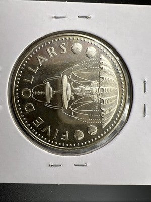1973 Barbados Proof 5 Five Dollars Silver Coin - Shell Fountain in Bridgetown