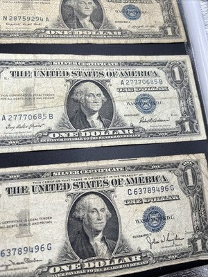 Lot of 10 VERY CIRC 1957 1935 $1 Dollar Silver Certificate Blue Seal Notes #90