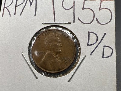 1955 D/D 1c Lincoln Wheat Cent Penny RPM Repunched mint mark VF Circ