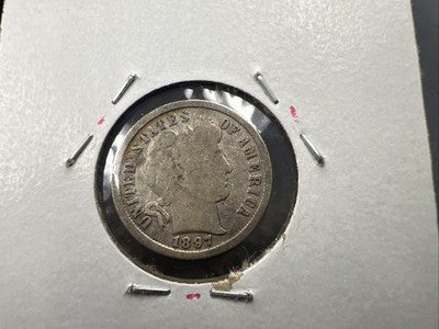 1897 10C Barber Silver Dime Coin VG Very Good Circ SK#a