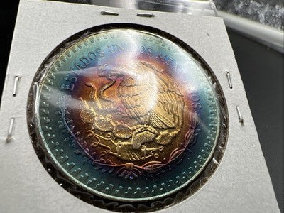 1985 Mexico Libertad 1 Oz Silver Coin Monster Toning Toner PQ Blue Rainbo Gem BU