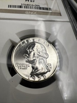 1958 25c Washington Silver Quarter Proof Coin NGC PF67 #090