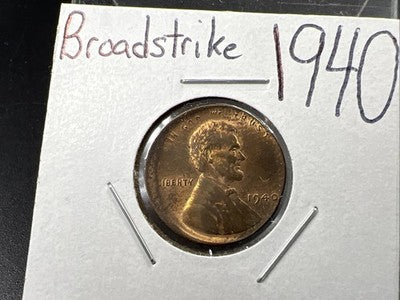 1940 P Broadstruck Error Lincoln Wheat Cent 1c CH AU About UNC