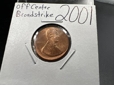 2001 P 1c Lincoln Cent Off Center Broadstrike Error BU UNC RB #a