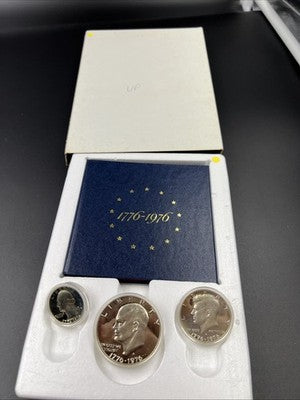 1776 - 1976 S US Mint Silver Proof Bicentennial 3 Coin Set BU 40% Silver SK#a