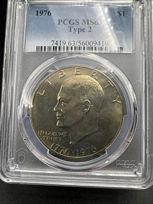 1976 P Type 2 $1 Ike Eisenhower Clad Copper Nickel Dollar Coin PCGS MS63 #419
