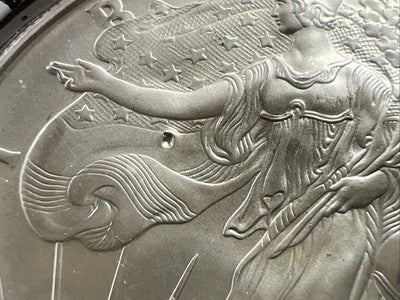 2001 1 Oz ASE American Silver Eagle Coin Gem BU UNC Struck Thru Error Obverse
