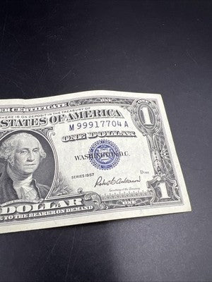 1957 $1 One Dollar Blue Seal Silver Certificate VF Repeat Serial #99917704