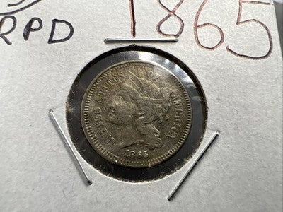 1865 3c Nickel Coin RPD Repunched Date FS-304 XF EF Extra Fine Circ