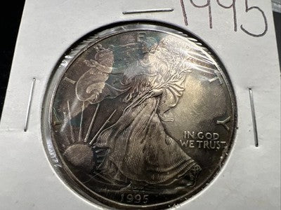 1995 1 Oz ASE American Silver Eagle Coin BU UNC Neat Toning Toner