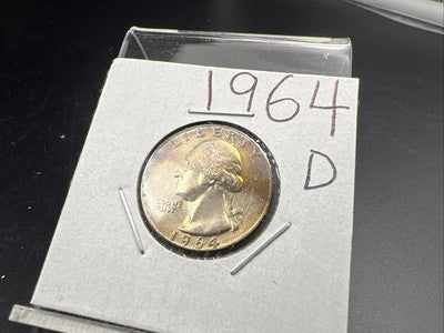 1964 D 25c Washington Silver Quarter Coin BU UNC Neat Toning Toner #a