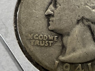 1941 P 25c Washington Silver Quarter Coin AG Circ DDO Double Die Obverse SK#1B