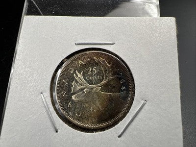 1964 Canada 25 Cents Silver Coin Nice Toning Toner Uncirculated