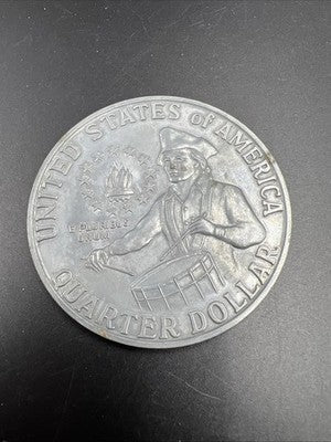 Large 3 Inch Novelty Pewter Coin/Coaster/Paperweight 1976 Quarter Used