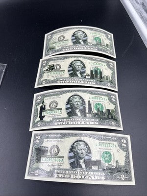 Lot of 4 2003 A $2 FRN US State Colorized Bills Michigan Illinois North Dakota +