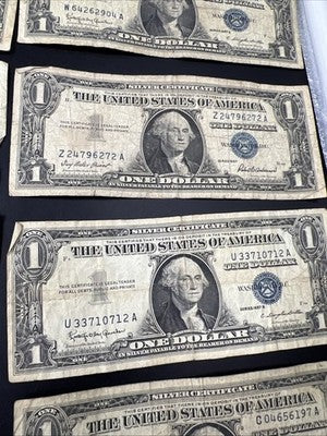 Lot of 10 1957 $1 One Dollar Silver Certificate Blue Seal Notes G / VG #017