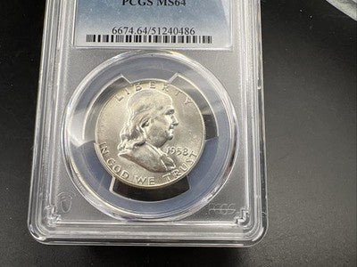 1958 P 50c Franklin Silver Half Dollar Coin PCGS MS64 CH BU Certified #86