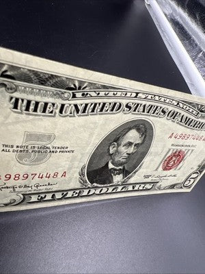 1963 $5 USN United States Five Dollar Note Red Seal XF EF Extra Fine Circ #48
