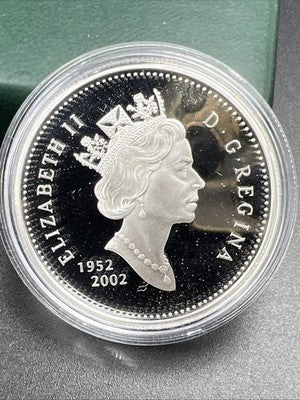 2002 Canada Sterling Proof Silver Dollar Coin Queen Elizabeth II 50 Anniversary
