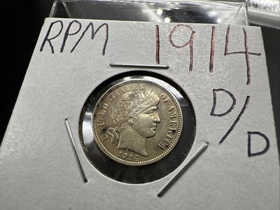 1914 D/D Barber Silver Dime Coin CH XF / AU Circ RPM Variety