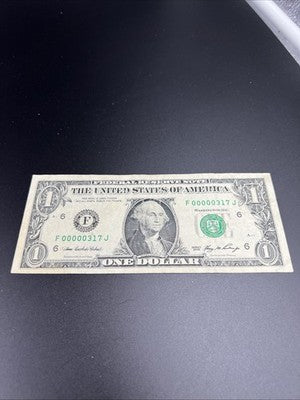 2006 $1 FRN Federal Reserve Note Neat Serial #00000317 VG Circ
