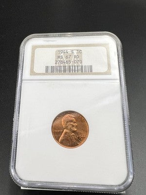 1944 S 1c Lincoln Wheat Cent Penny MS67 RD Some Toning #070