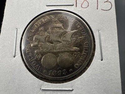 1893 50c Columbian Exposition Chicago World's Fair Silver Half Dollar Coin XF EF