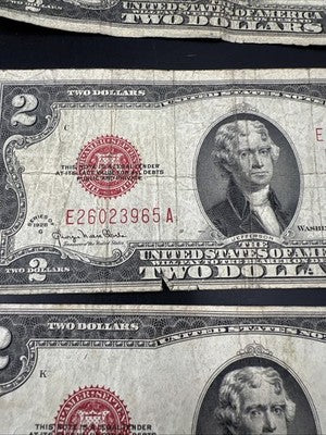 Lot of 4 1928 $2 USN United States Note Red Seal Bills Very Circulated #922
