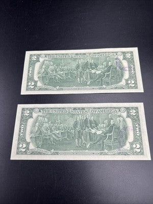 2 Consecutive 1976 $2 Bicentennial Postal Two Dollar Bill Chicago Ridge IL UNC A