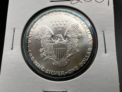 2001 1 Oz ASE American Silver Eagle Coin Gem BU UNC Perfect Halo Toner Toning