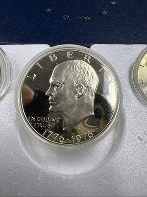 1776 - 1976 S US Mint Silver Proof Bicentennial 3 Coin Set BU 40% Silver SK#a