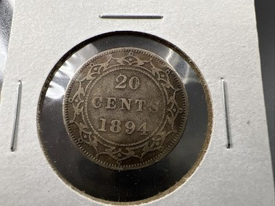 1894 Newfoundland Canada 20c Twenty Cents Silver Coin CH AG About Good / G