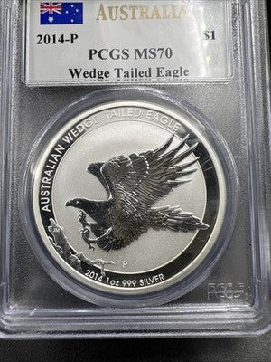 2014 P Wedge Tailed Eagle Australia 1 Oz Silver MS70 PCGS #305 Some Toning