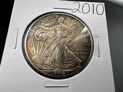 2010 1 Oz ASE American Silver Eagle Coin Neat Toning Toner