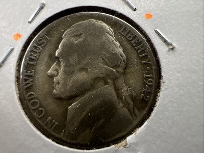 Major Lamination Reverse 1942 5c Jefferson Silver War Nickel Coin Very Circ