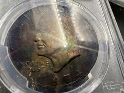 1974 S $1 Ike Eisenhower Silver Dollar Coin Neat Toning Toner PCGS UNC Details